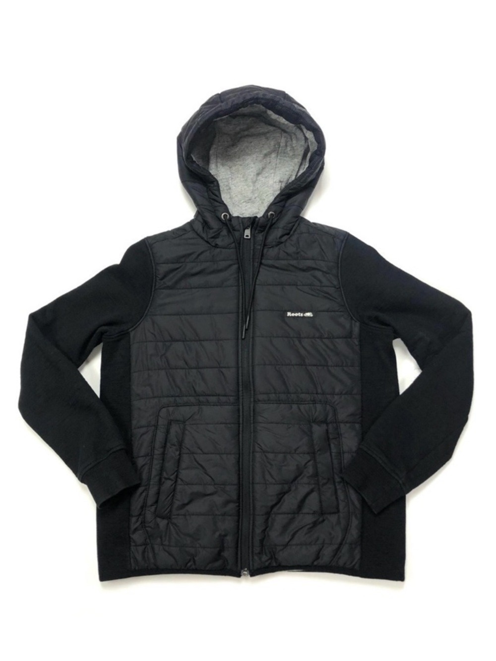 Roots quilted hoodie kanga Womens jacket with sweatshirt sleeves Medium Casual